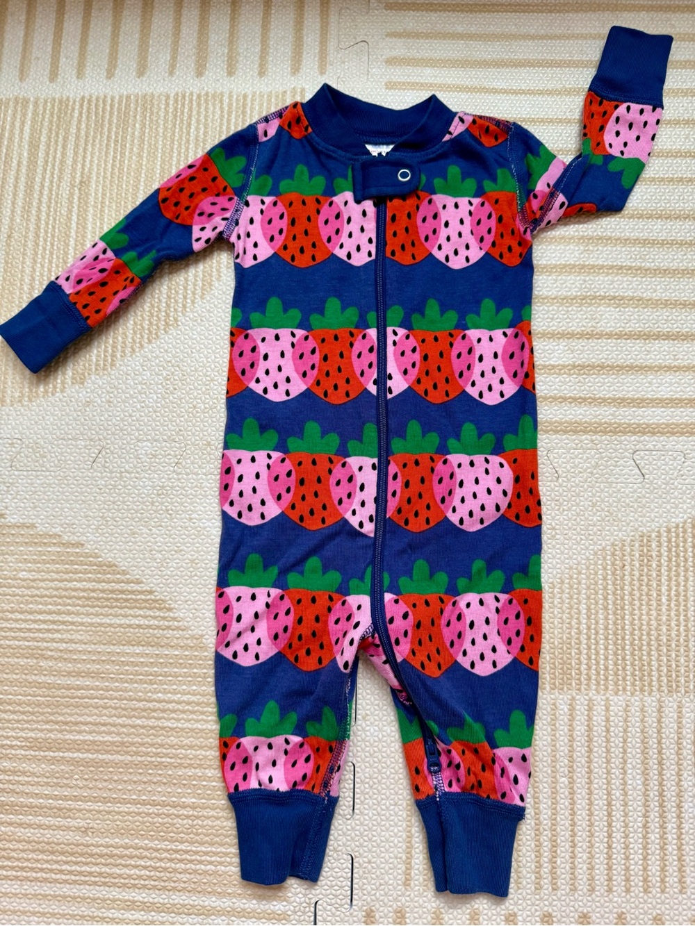 Hanna Andersson Blue One-Piece with Pink & Red Strawberry Print